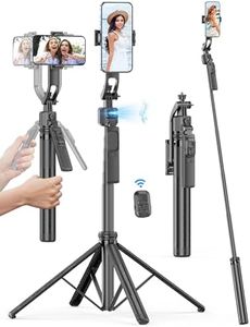 64'' Auto Face Tracking Tripod, 360 Rotation Selfie Stick Phone Tripod with Remote, Handheld Stabilization, Aluminum Quadrapod Phone Mount, for iPhone& Camera, Tiktok, YouTube, Video, Vlog