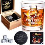 50th Birthday Gifts Men, Vintage 1974 Whiskey Glass Set - 50th Birthday Decorations - 50 Years Anniversary, Bday Gifts Ideas for Him, Dad, Husband, Friends - Wood Box & Whiskey Stones & Coaster