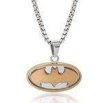 DC Comics Men's Jewelry Batman Stainless Steel Two Tone Logo Pendant, 22"