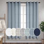 Blue Sheer Curtains 63 Inch Length for Living Room 2 Panels Home Fashion Semi Blackout Linen Curtains for Bedroom Kitchen Dusty Grey Country Blue