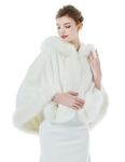 BEAUTELICATE Faux Fur Wrap Shawl Women’s Large Cape Stole Bridal Bridesmaids Shrug for Winter Wedding Evening Party(One Size, Hooded Cape - Ivory)