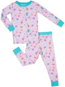 LollyBanks Toddler Pajamas for Girls, Soft and Snug Fit Long Sleeve Two-Piece Pajama Set, 95% Viscose and 5% Spandex, Breathable Toddler Sleepers, Comfy Baby PJs 18-24 Months (Mermaid Print)