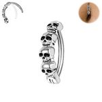 BodyAce 925 Sterling Silver Skull Belly Button Rings, 14G Clicker Belly Barbell Navel Rings for Men Women, 16G Reverse Curved Punk Belly Piercing Jewelry (1.6mm=14G,BL:10mm)