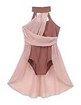 Manyakai Kids Girls Lyrical Contemporary Modern Dance Costume Hater Ballet Leotard Dress Outfit Dusty Pink 12 Years