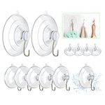 Jeowoqao Multi-Purpose Suction Cup Hooks, 12 Packs Combo Set Clear PVC Sucker Pads with Metal Hook, Plastic Suction Hooks for Kitchen Bathroom Shower Wall Window Glass Door 2 Large,6 Medium,4 Small