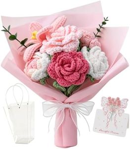 GZUEZAX Handmade Crochet Flower Bouquet, Knitted Flowers,Pink Mix