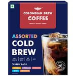 Colombain Brew Coffee Arabica Assorted Cold Brew Original, Vanilla, Hazelnut, Mint, Cinnamon, 5 Brew Bags, 20 Cups