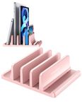 Vaydeer 3-Slot Vertical Laptop Stand Made of Premium ABS Plastics 5 in 1 Design Space-Saving Adjustable Desk Organizer for All MacBook/Chromebook/Surface (Pink)