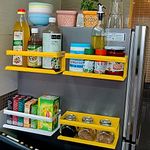 OrganizeMee kitchen organizer storage spice magnetic rack, decorate your fridge,washing machine & microwave oven with magnetic metal fridge side rack organiser rack shelf (combined)� (Yellow Large)