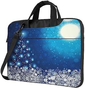 PIXOLE Black Crow Birds printed Laptop Bag,15.6 Inch Computer Tote Bag Business Office Handbag Shoulder Bag, Blue Christmas Snowflake, 15.6 inch