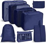 Oceanevo 8 Pcs Packing Cubes for Travel, Travel Organizer Bags for Luggage, Suitcase with Toiletry Pouch and Shoe Bag - Set of 8 - Navy Blue