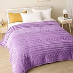 Exclusivo Mezcla Double/Twin Size Flannel Fleece Blanket, 150x200 CM Soft Decorative Geometry Pattern Velvet Plush Bed Blanket, Light Purple Blanket