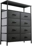 YITAHOME 8-Drawer Fabric Dresser with Shelves, Furniture Storage Tower Cabinet, Organizer for Bedroom, Living Room, Hallway, Closet, Sturdy Steel Frame, Wooden Top, Easy Pull Fabric Bins(Black Grey)