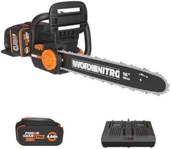 Worx Nitro 40V 16" Cordless Chainsaw WG385 Power Share Battery Chainsaw 59 ft/s Chain Speed Dual Safety Protection, Electric Chainsaw Cordless – 2 Batteries & Charger Included