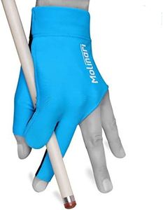 Molinari Billiard Pool Cue Glove - for Left Hand (Right-Handed Player), Medium, Cyan