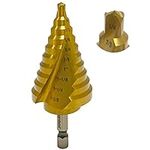 NordWolf HSS Titanium Quick Change Step Drill Bit, Spiral Groove Double Flute Multiple Hole Cone Unibit for Cutting and Drilling Holes on Sheet Metal, 10 Imperial/SAE Step Sizes 1/4 to 1-3/8" Inches