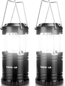 Lepro LED Camping Lantern, Super Bright, Battery Powered, IPX4 Water Resistant, Portable Emergency Lights for Hurricane, Storms, Outages, Collapsible, 2 Packs