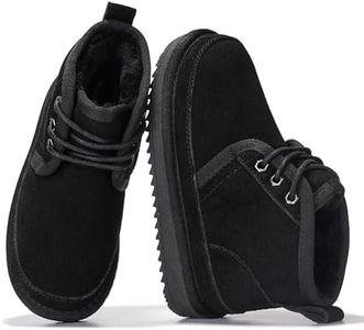 Project Cloud Genuine Leather Kids Boots - Lightweight Fur-Lined Ankle Boots for Girls & Boys with Memory Foam Insole - Non-Slip Winter Kids Shoes (Nevada, BLKSDE, 11)