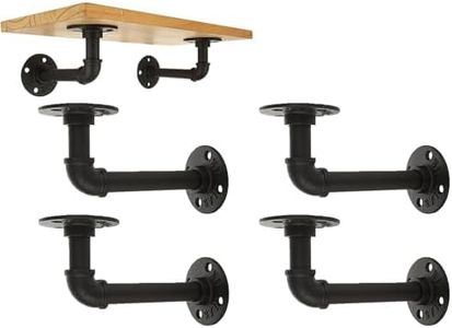 4 Pack Industrial Black Pipe Shelf Brackets – Heavy-Duty L-Shaped Metal Floating Shelf Brackets for Wood, Wall Mounted Rustic Shelving with Hardware Included