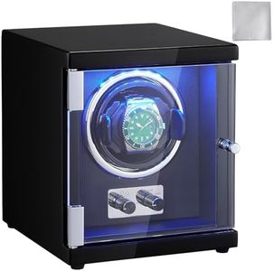 VEVOR Remontoir Montre Automatique 1 Montre Écrin pour Montres Automatiques avec Moteur Japonais Mabuchi Silencieux 5 Modes de Remontage en Panneau Haute Densité et Acrylique LED Bleu à Domicile
