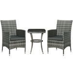 Outsunny 3 Pieces Rattan Bistro Set, Wicker Garden Furniture Set with 2-Tier Coffee Table and Chairs, Washable Cushions, for Outdoor Patio Balcony, Mixed Grey