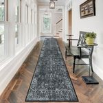 Morebes Vintage Carpet Runners for Hallway 12ft,Washable Extra Long Runner Rug for Entryway Indoor Non-Slip,Super Soft Faux Wool Rug for Farmhouse Dining Room Indoor Playroom, Black