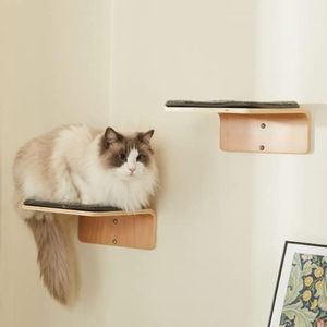 LIORCE 2 Set Cat Wall Steps - Wooden Cat Climbing Shelf for Wall - Cat Wall Stairs with Scratching Mat - Wall Mounted Cat Furniture for Jumping, Playing, and Lounging