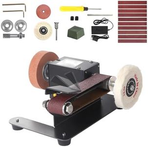 Electric Belt Sander, 350 W Mini Belt Sander with Adjustable Angle, Pack of 10 Sanding Belts, 7 Adjustable Speeds, Desktop Polishing Machine for DIY Woodworking
