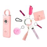 Faixsrc Safety Keychain Set for Women, Silicone Wristlet Keychain with Card Holder, Utility Keyring, Protection Keychain, Gift Set for Women and Girls, Pink