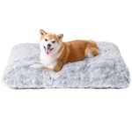 EHEYCIGA Crate Dog Beds Large Washable Mattress, Fluffy Calming Dog Bed Anti Anxiety, Pet Bed Cushion with Anti-Slip Bottom, Grey, 90x60x10cm