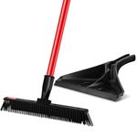 Tyroler Japanese Broom & Dustpan Set | 30cm Head | 140cm Anti-Rust Handle | 100% Natural Rubber | Stand-Up Design, Ideal for Indoor/Outdoor, Hair & Lint