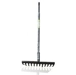 PaMeer 12 teeth Rake heavy duty, Garden Rakes For Lawns, Lawn Levelling Rake Ideal Dethatching Rake For Loosening & Levelling Soil, Carbon Steel Leaf Rake Black_ 120 x 32 x 9 Cm