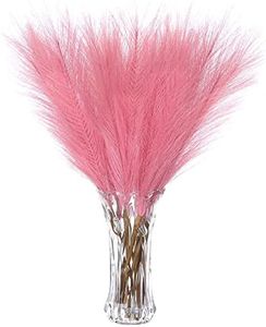 VIERENA 12 PCS Faux Pampas Grass Decor 18" Fake Pompous Grass Small Artificial Pompas Floral for Vase Home Boho Decor (Dark Pink)