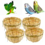 4 Pack Handwoven Bamboo Bird Nest Cage House Hatching Breeding Cave with Hook for Small Parrot Budgie Parakeet Cockatiel Conure Lovebird Finch Canary Cockatoo African Grey and Other Small Birds