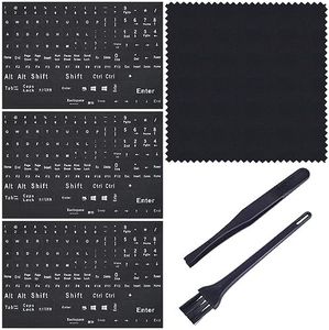 English Keyboard Stickers(6-in-1), Full Size English Keyboard Letters Replacement Stickers with White Font Black Background Universal for Computer Desktop Laptop, Matte English Alphabet Sticker