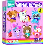 KRAFUN Unicorn Sewing Keyring Kit for Kids Age 7 8 9 10 11 12 Learn Art & Craft, Includes 6 Stuffed Animal Bear, Dog, Rabbit, Raccoon, Owl Dolls, Instruction & Felt Materials