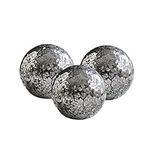 WHOLE HOUSEWARES | Decorative Balls | Set of 3 Glass Mosaic Orbs for Bowls | 4" Diameter | Table Centerpiece | Coffee Table and House Decor (Mirror-Black)