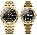 FANMIS His and Hers Couples Watches for Men and Women Stainless Steel Pair Watch Business Waterproof Quartz Analog Watch Watch Valentines Day Gifts for Lover (Black), Black, Analog Watch