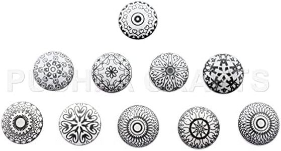 PUSHPACRAFTS XFER Lot de 10 boutons pour armoire et tiroir en céramique peints à la main Gris et blanc