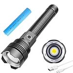 LUXNOVAQ Rechargeable LED XHP70 Torch, 30000 Lumens Tactical LED Flashlight Bright Handheld Torches,5 Modes, Rechargeable Waterproof Zoomable Light for Camping, Fishing, Emergency, Daily Use