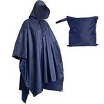 Lingito Rain Ponchos Family Pack | Emergency Raincoat Drawstring Hood Poncho for Children and Adults | Lightweight Reusable or Disposable 4 Pack, 8 Pack or 12 Pack (Adult - Navy Blue)