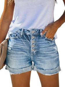 Angerella Jean Shorts Womens Summer High Waisted Denim Stretchy Ripped with Pockets Light Blue XL
