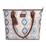 The Clownfish Percy Printed Handicraft Fabric Handbag for Women Office Bag Ladies Shoulder Bag Tote for Women College Girls (Pearl with Patola Design)