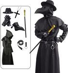 ATTBEA Halloween Costume Compatible for Plague Doctors with Bird Beak Mask, Black Cloak Robe with Hood, Medieval Monk Priest Cosplay for Men Women Adults