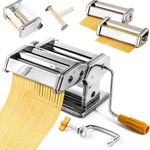 5 in 1 Stainless Steel Fresh Pasta Maker Machine Lasagne Spaghetti Tagliatelle Ravioli Professional Fresh Pasta Maker Noodle Maker Machine Cutter with 9 Thickness Settings and Table Top Clamp