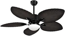 YITAHOME Tropical Ceiling Fan with LED Light and Remote, 52 Inch Outdoor Palm Leaf Fan for Patio with Memory Function, 5 Leaf Blades, Reversible DC Quiet Motor, for Porch, Farmhouse, Indoor, Brown