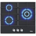 24" Built-in Gas Cooktop, IsEasy 3 Burner Gas Stovetop, 24 Inch NG/LPG Convertible Natural Gas Propane Cooktops, 3 Burner Gas Stovetop with Thermocouple Protection, Black Tempered Glass