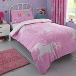 Bedlam Kids Unicorn Glow In The Dark Print Reversible Duvet Cover Set, 2 pieces, Multi, Single, Neon Pink