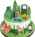 Lukinuo 13pcs Camping Cake Topper Fireside Camp DecoSet Tent Bonfire Canoe Tree Squirrel Deer Figures Camping Cake Decoration for Happy Camper Forest Summer Camping Picnic Hiking Adventure Theme Party