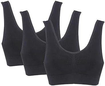 Genie Bra Womens 3 Pack - Wireless Bra for Women, Solid Color Seamless Bra, All Black, Large